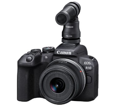 Camara Canon EOS R10 RF-S18-45 F4.5-6.3IS STM y Micro DM-100 e100 Estereo Unidirec C/ Protector Viento