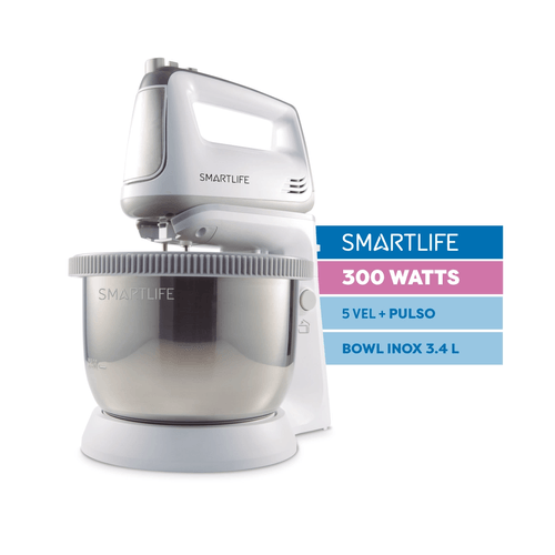 Batidora de mano y pie Smartlife 5 Vel Bowl Inoxidable Rotativo