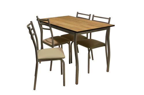 Combo Mesa Zambia 1,20M + 4 Sillas Eco Dakot Crudo