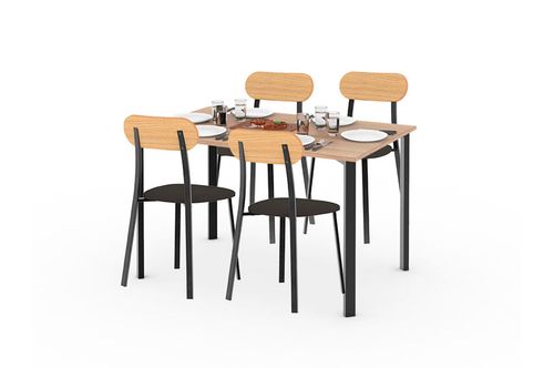 Combo Mesa Milano 1,20M + 4 Sillas Bolonia Dielfie Negro Roble