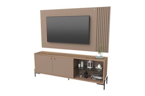 Rack Rod + Panel Varillado TV 65” Delos DRO07 1,80 Roble Davos Gris