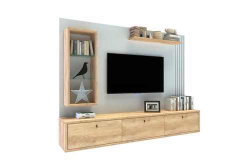 Home Suspenso TV 60” Delos DRO04 3 Puertas 2,00M Roble Nebraska Blanco