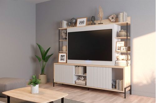 Mueble Varillado TV 60 Delos 2,00M DRO06 Roble Nebraska Blanco