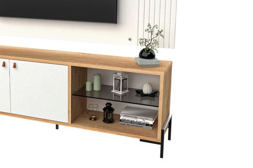 Rack Rod + Panel Varillado TV 65 Delos DRO07 1,80 Roble Nebraska Blanco