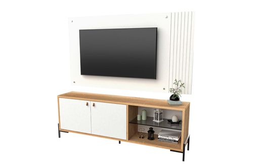 Rack Rod + Panel Varillado TV 65 Delos DRO07 1,80 Roble Nebraska Blanco