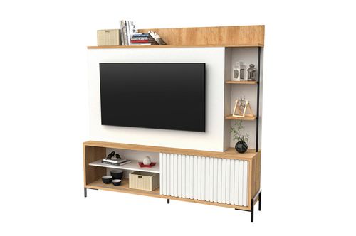 Mueble Varillado TV 65” Delos 1,80M DRO05 Roble Nebraska Blanco