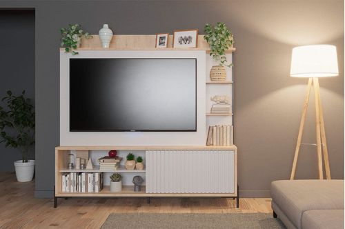 Mueble Varillado TV 65” Delos 1,80M DRO05 Roble Nebraska Blanco