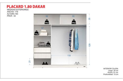 Placard Dakar Mosconi 2 Ptas 56906 183x179 cm Carvalho