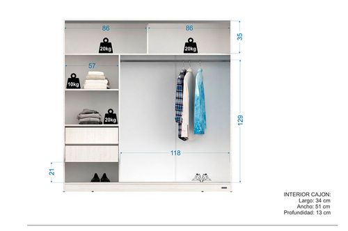 Placard Dakar Mosconi 2 Ptas PL180DK 179x183 cm Venezia