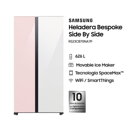 Heladera Samsung Side By Side Bespoke Pink White