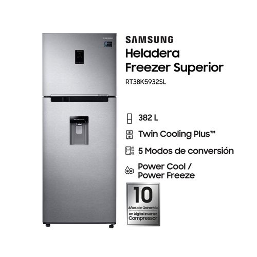 Heladera Samsung Freezer Sup Twin Cooling Inverter 382L Inx