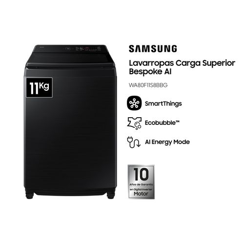 Lavarropas Samsung Carga Superior WA80F11S8BBG 11 Kg Black